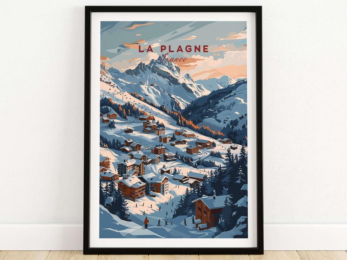 Winter Sports Wall Art Gift For Skier Mountain Cabin Ski House Decoration La Plagne Ski Lodge Print Home Decor Ski Room Art Family Gift