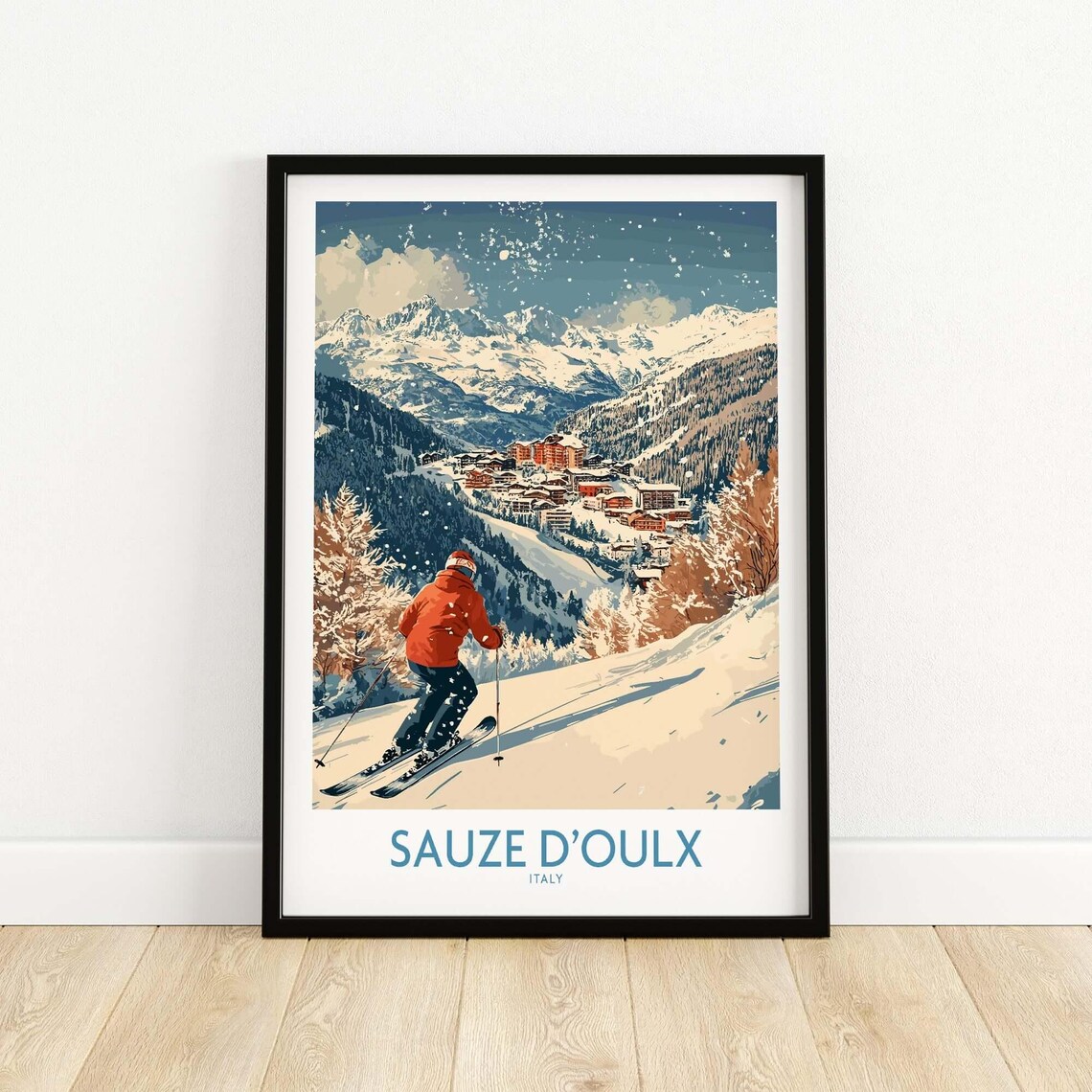 Sauze Doulx Ski Resort Travel Poster, Italy