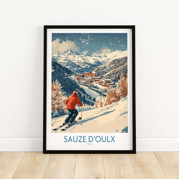 Sauze Doulx Ski Resort Travel Poster, Italy