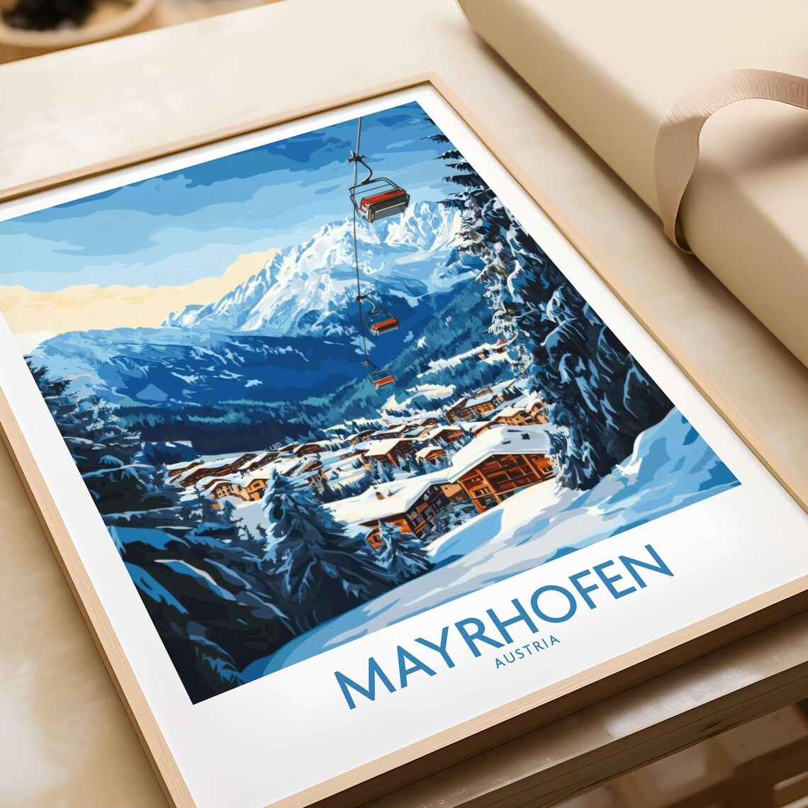 Mayrhofen Ski Resort Travel Poster, Austria