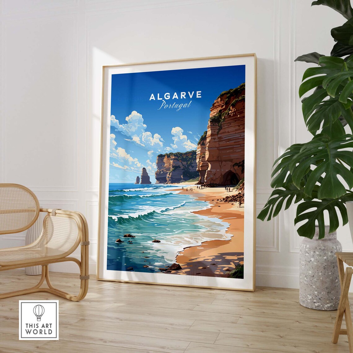 Vibrant Algarve Portugal Golden Beach Red Cliffs Ocean Poster - Image 3