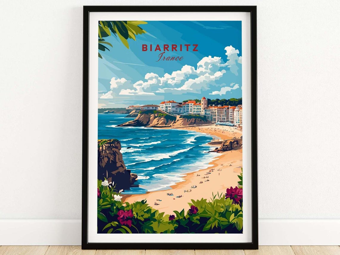 Biarritz Wall Art Print France Travel Poster France Home Decor Biarritz Artwork Poster Gift Biarritz Illustration Art Lover France