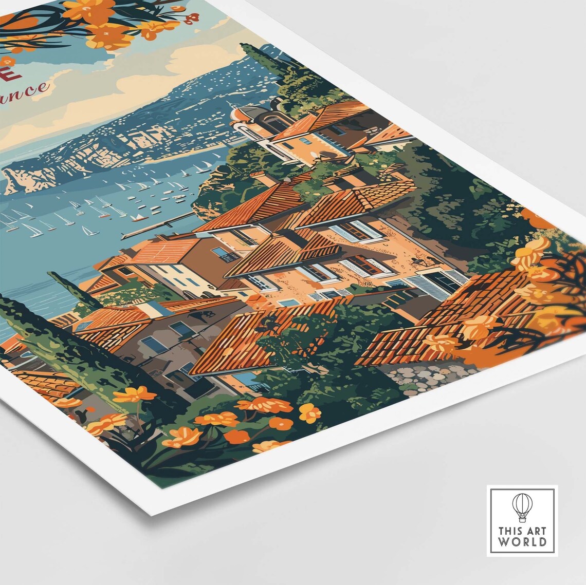 Eze France Hilltop Village Bay Sailboats Orange Blossoms Poster - Image 4