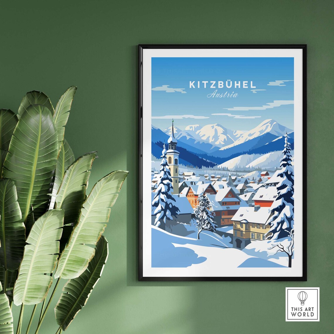 Kitzbuhel Austria Snowy Alpine Village Church Winter Travel Poster - Image 2