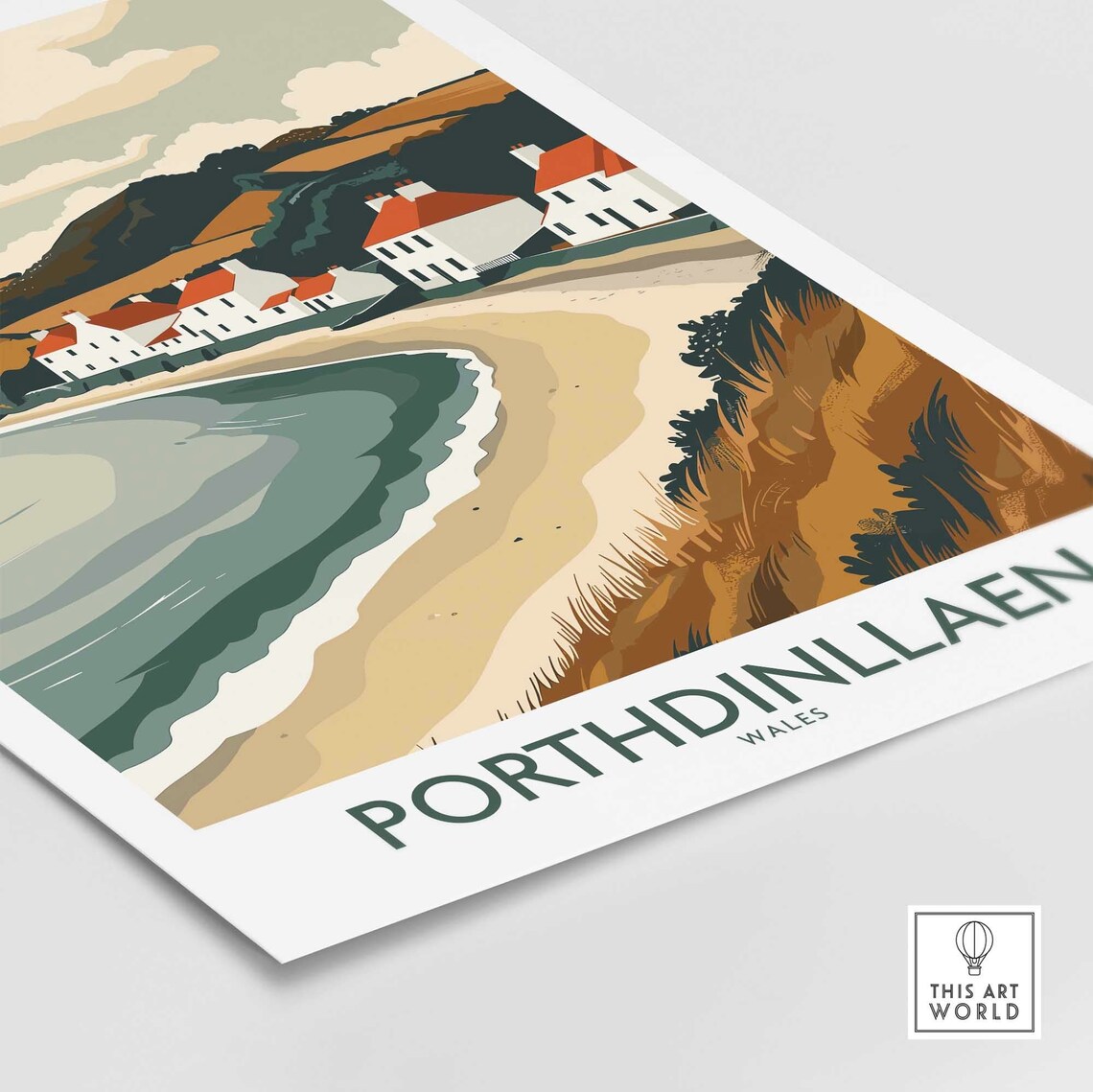 Porthdinllaen Wales Coastal Beach White Cottages Headland Poster - Image 4