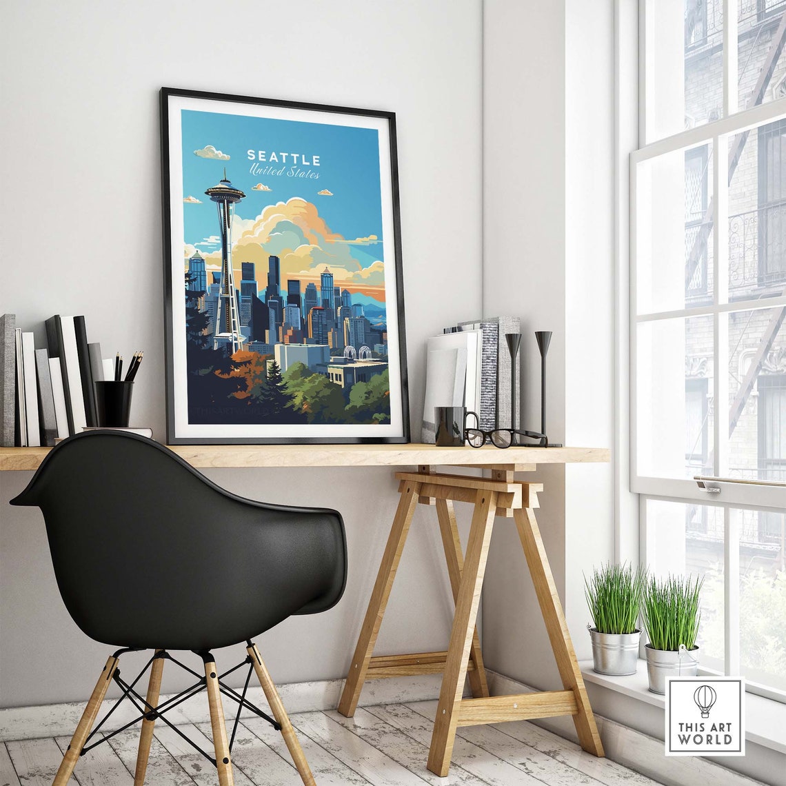Seattle United States Space Needle Skyline Sunset City Poster - Image 4