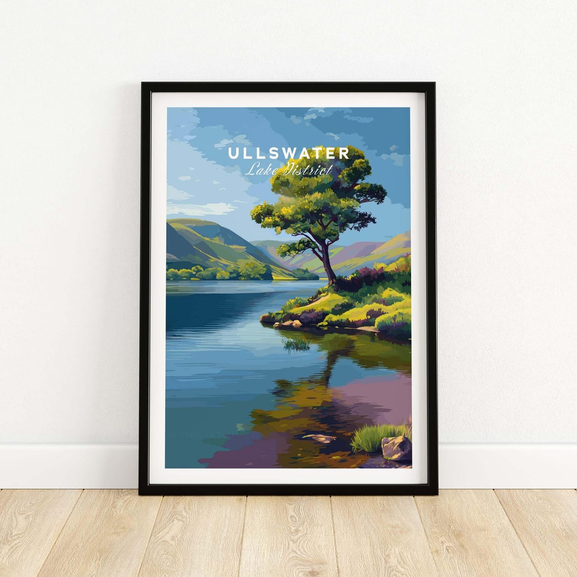 Ullswater Lake District Tranquil Reflection Poster with Tree