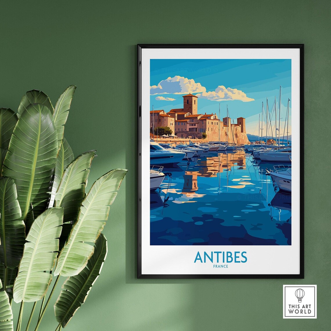 Antibes France Marina Boats Fort Waterfront Golden Travel Poster - Image 2