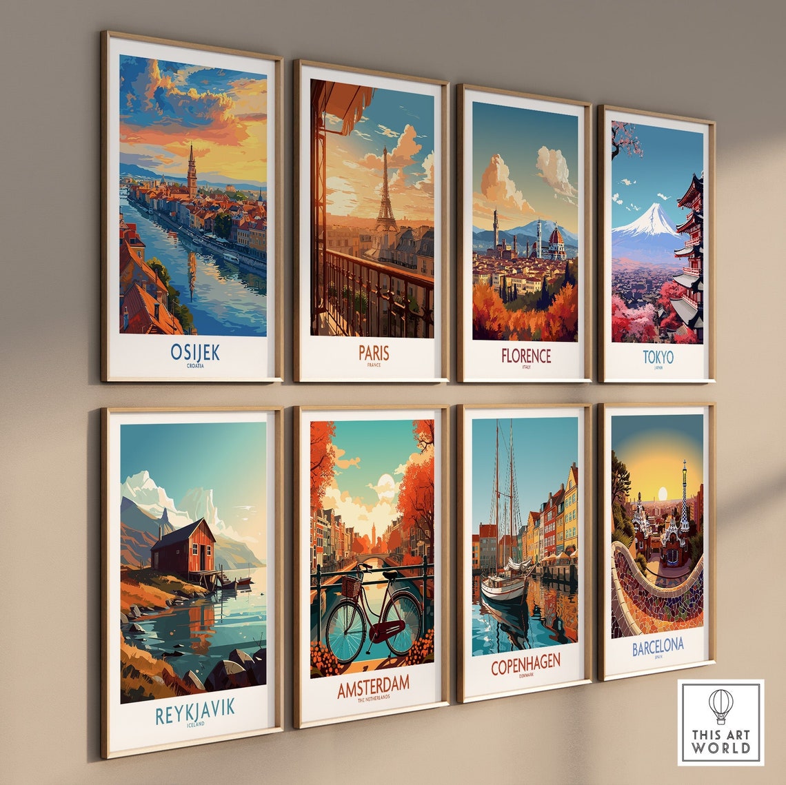 Osijek Croatia Sunset River Boats Church Tower Rooftops Travel Poster - Image 3