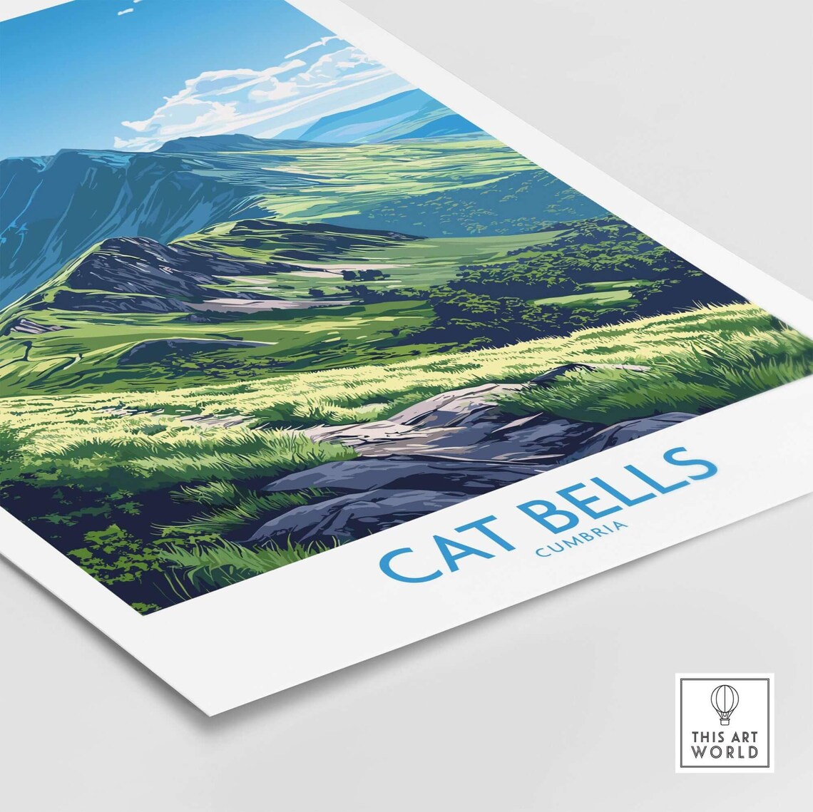 Cat Bells Cumbria Lake District Green Fells Vintage Travel Poster - Image 4