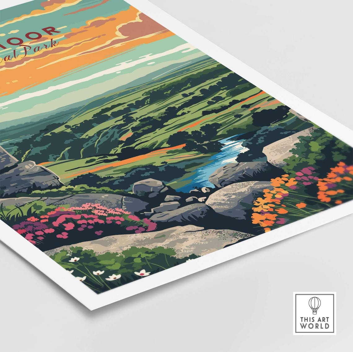 Dartmoor National Park Tor Over Green Valley Vintage Travel Poster - Image 4