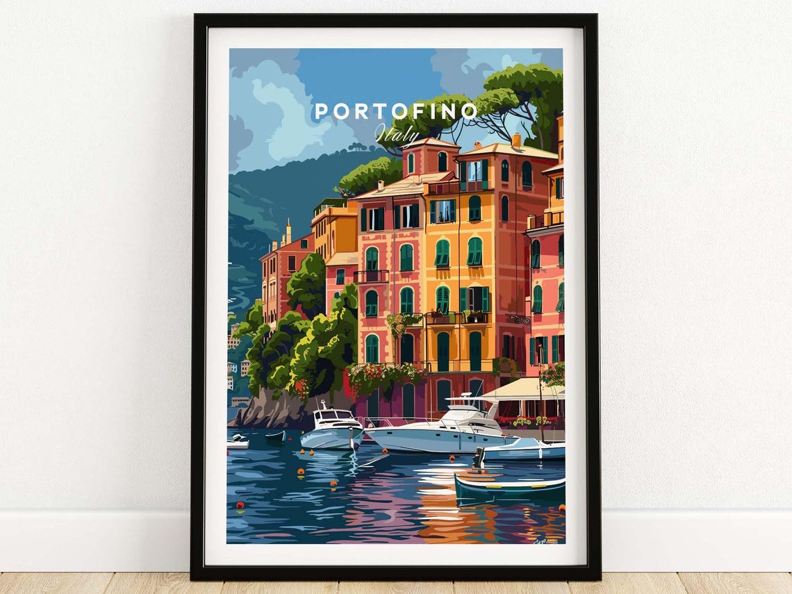 Portofino Travel Print Italy Travel Poster Portofino Artwork Poster Gift Italy Home Decor Portofino Illustration Art Lover Italy Print