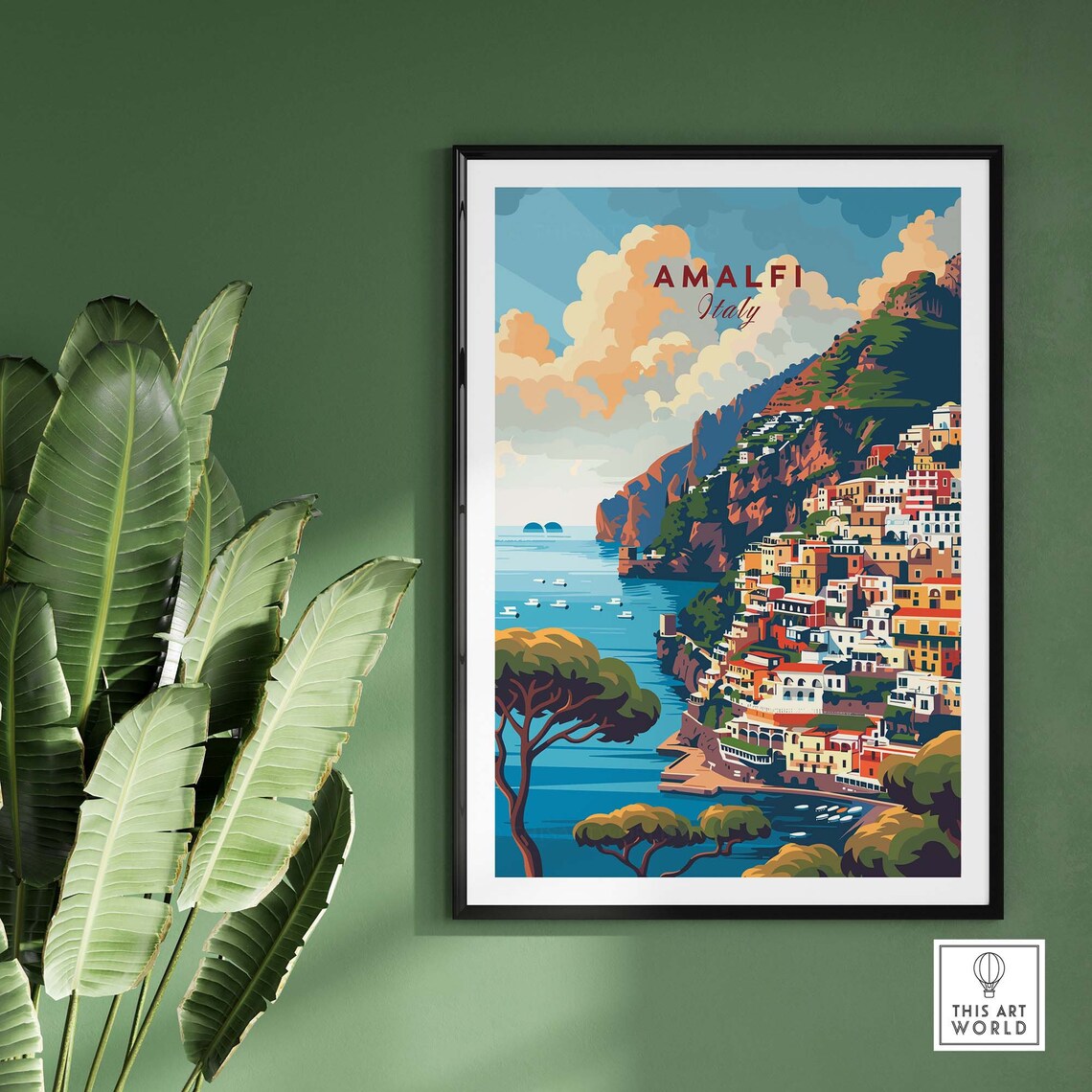 Amalfi Italy Cliffside Coastal Town Seascape Vintage Travel Poster - Image 2