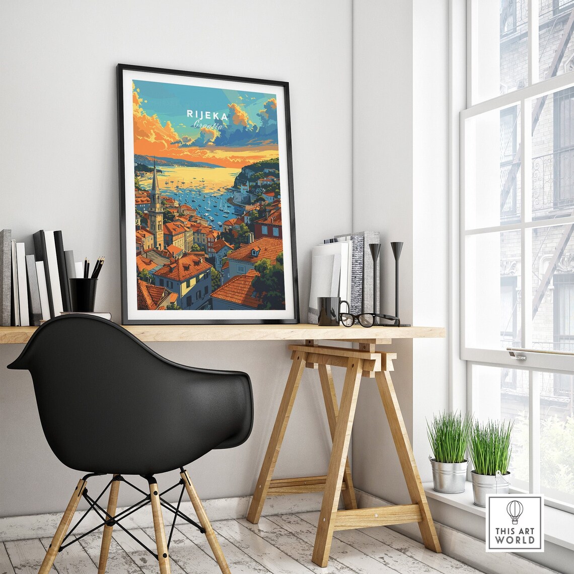 Rijeka Croatia Sunset Harbor Sailboats Old Town Waterfront Poster - Image 4