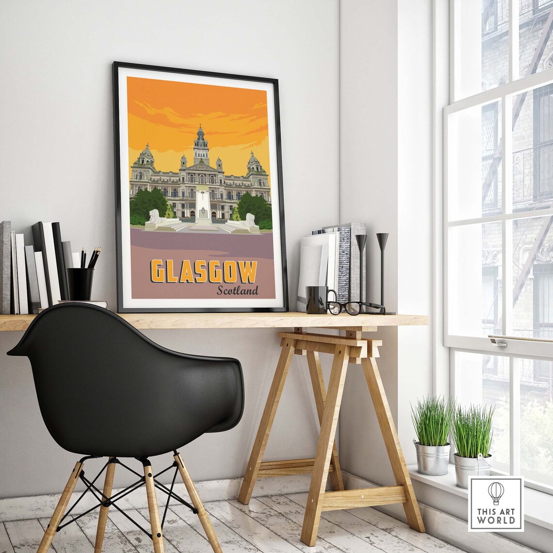 Glasgow Scotland Grand City Chambers George Square Sunset Scene Poster - Image 4
