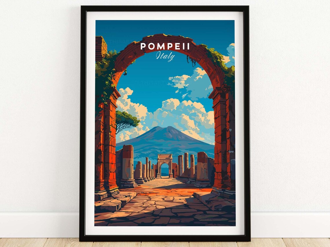 Pompeii Italy Travel Poster, Naples Art Print