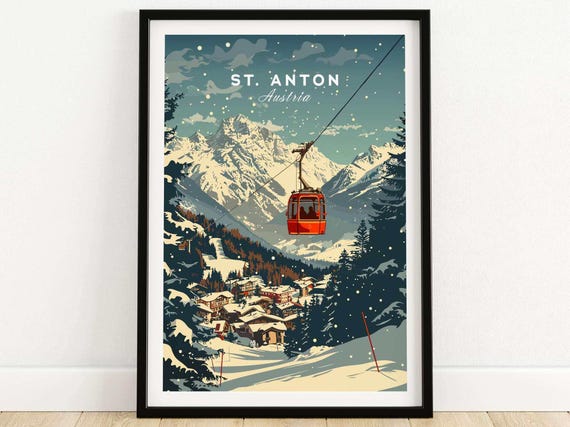St Anton Ski Resort Art Print Skiing Wall Art Austria Winter Sports Artwork Ski Lodge Decor Art Mountain Home Decor Poster Gift Skiing