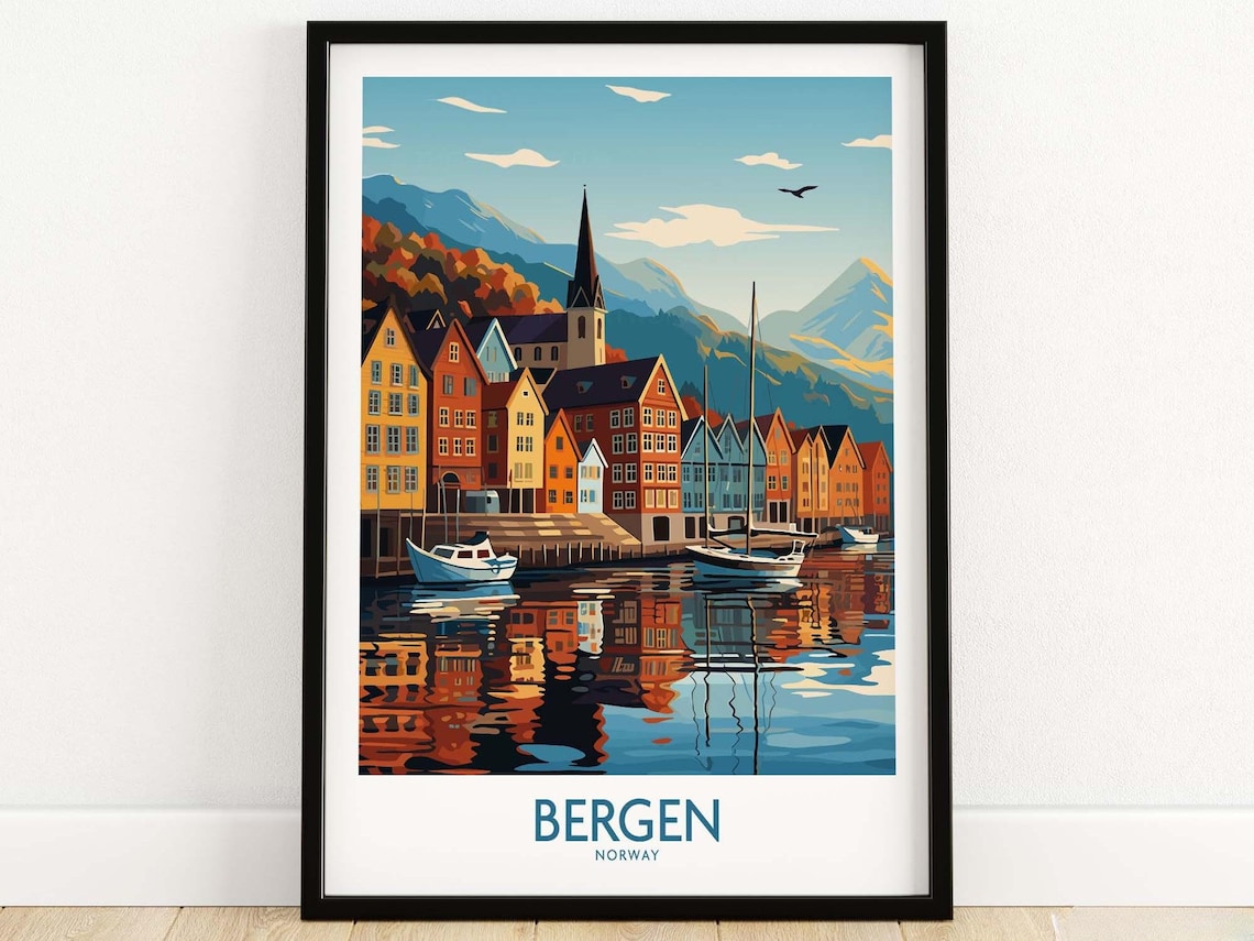 Bergen Norway Travel Poster, Europe Wall Art