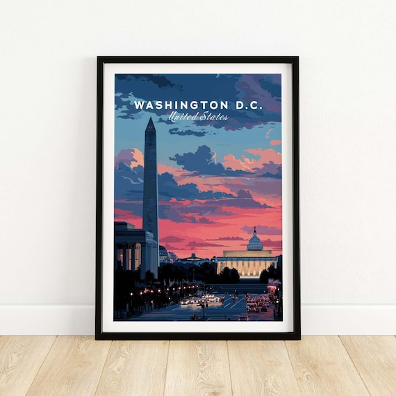 Washington DC National Mall Monuments Sunset City Skyline Poster