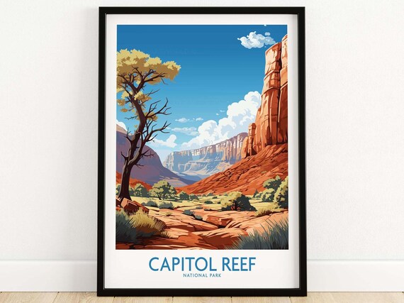 Capitol Reef National Park Desert Red Rock Canyon Scenic Poster