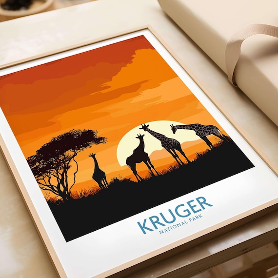 Kruger Park Travel Poster, Giraffe Lovers Gift