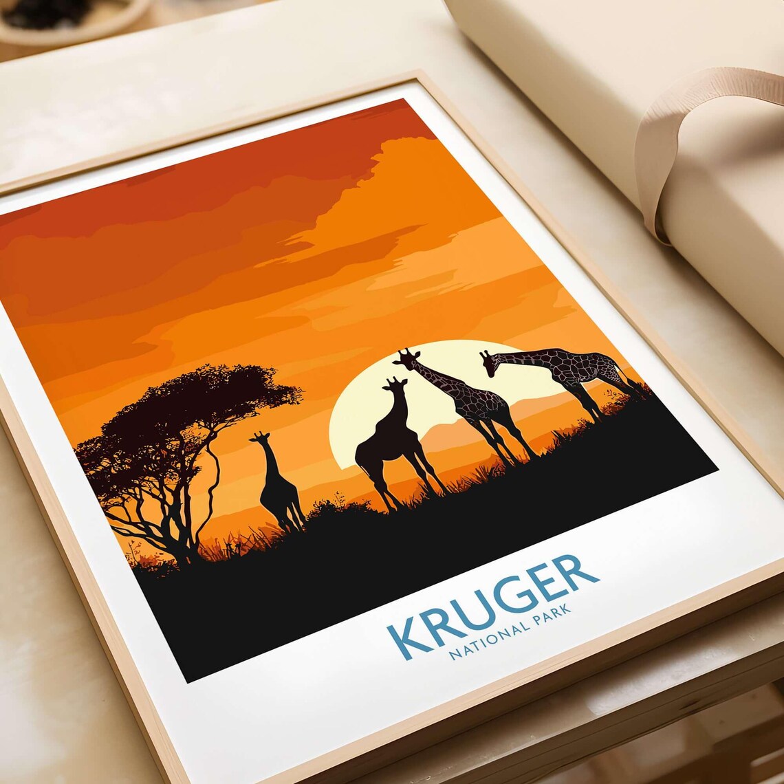Kruger Park Travel Poster, Giraffe Lovers Gift