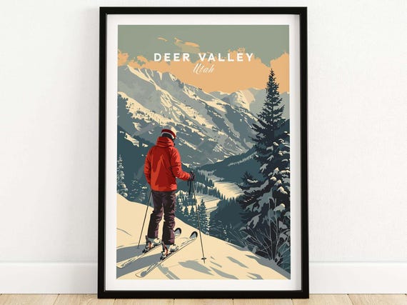 Deer Valley Print Utah Wall Art Ski Resort Poster Winter Sports Artwork Adventure Home Decor Gift Lovers
