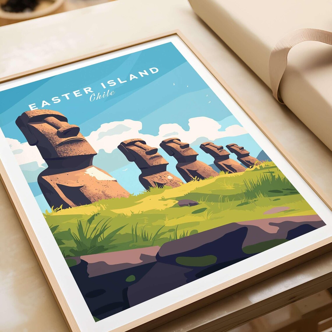 Easter Island Chile Moai Stone Statues Blue Sky Ancient Travel Poster - Image 4