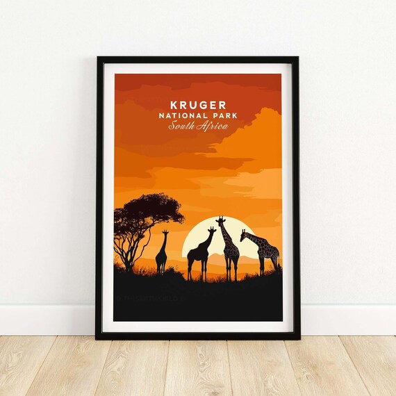 Kruger Park Poster, South Africa Giraffe Art