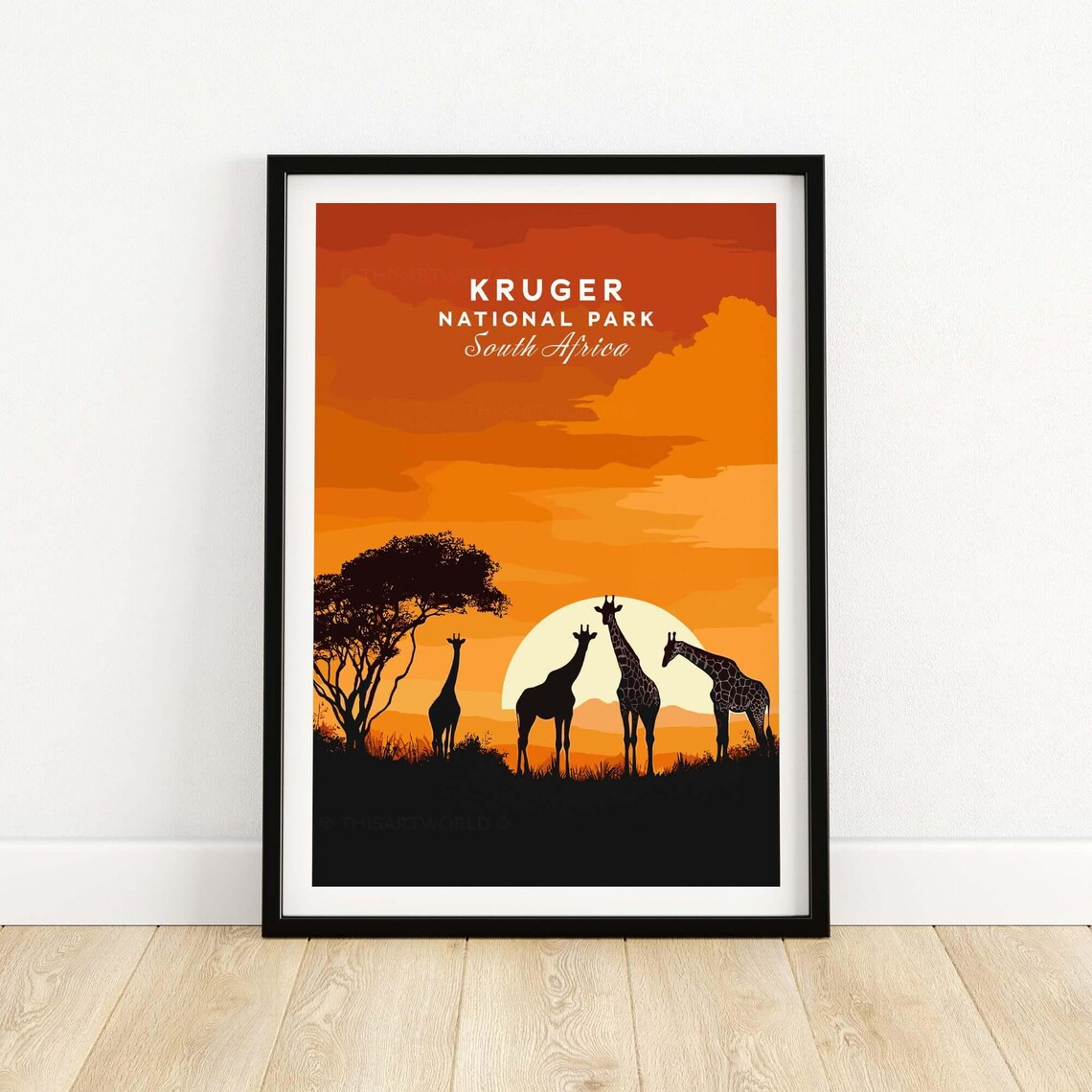 Kruger Park Poster, South Africa Giraffe Art
