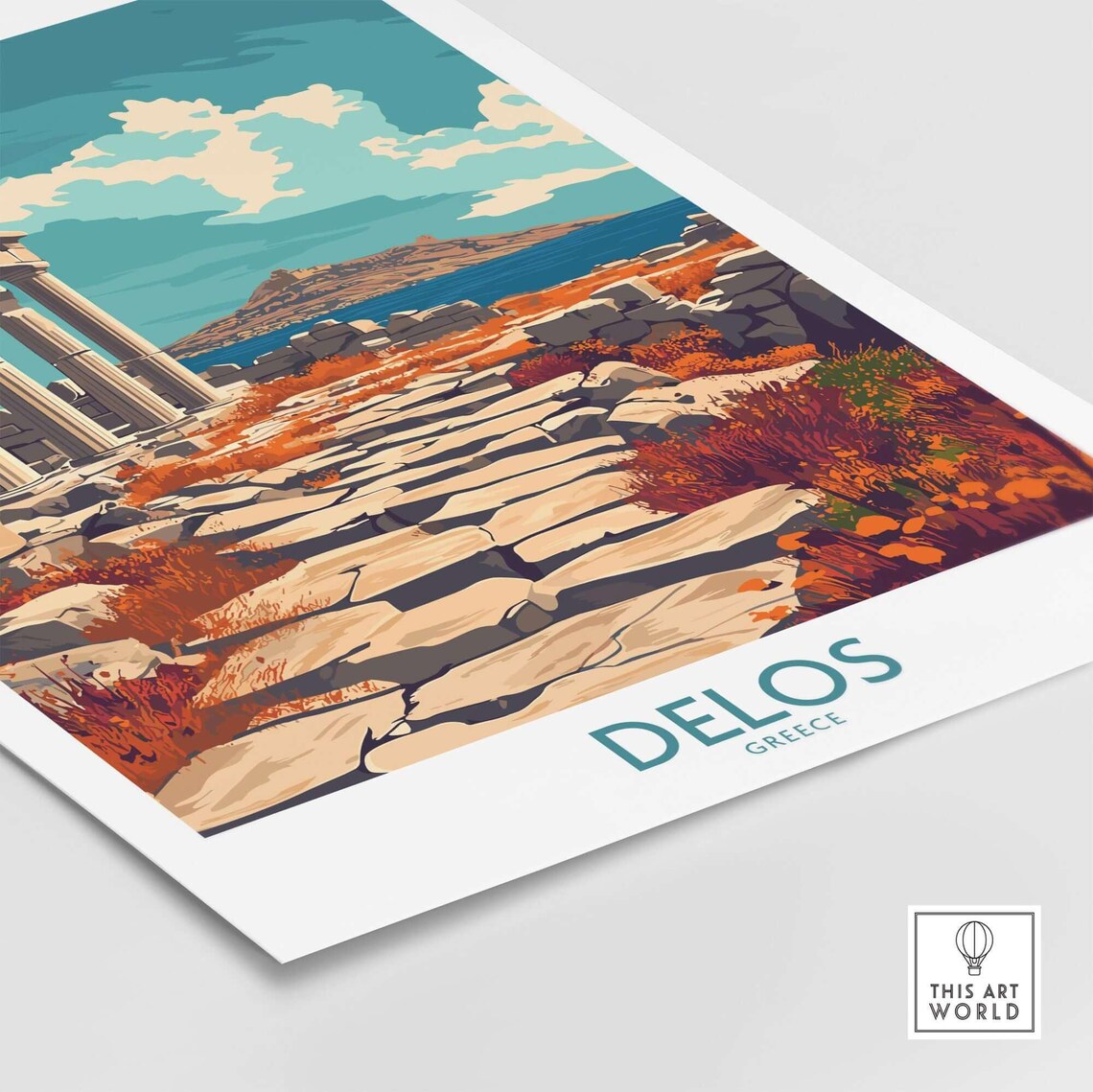 Delos Greece Ancient Temple Ruins Aegean Coast Travel Poster - Image 4