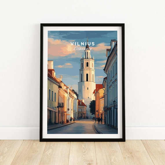 Vilnius Lithuania Cathedral Bell Tower Old Town Street Poster