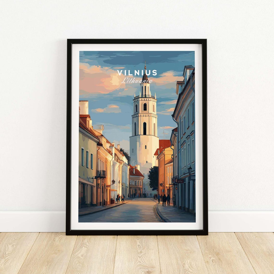 Vilnius Lithuania Cathedral Bell Tower Old Town Street Poster