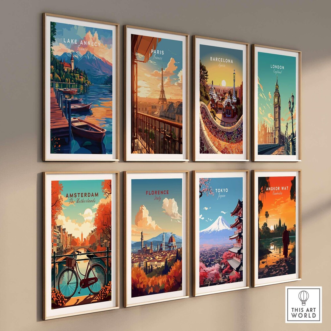 Lake Annecy France Sunset Boats Dock Mountain Lake Travel Poster - Image 3