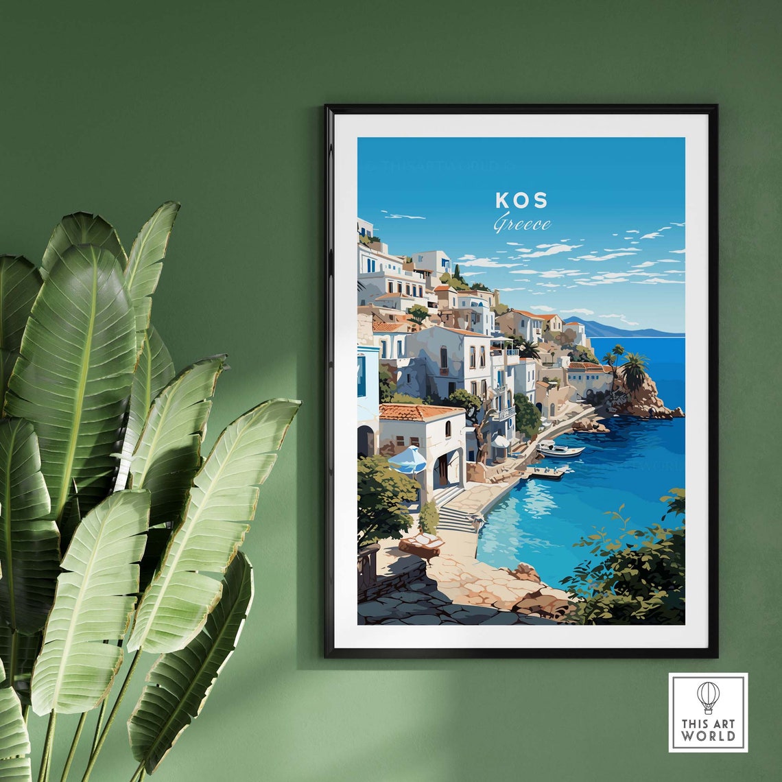 Kos Greece Blue Sky White Village Hillside Beach Travel Poster - Image 2