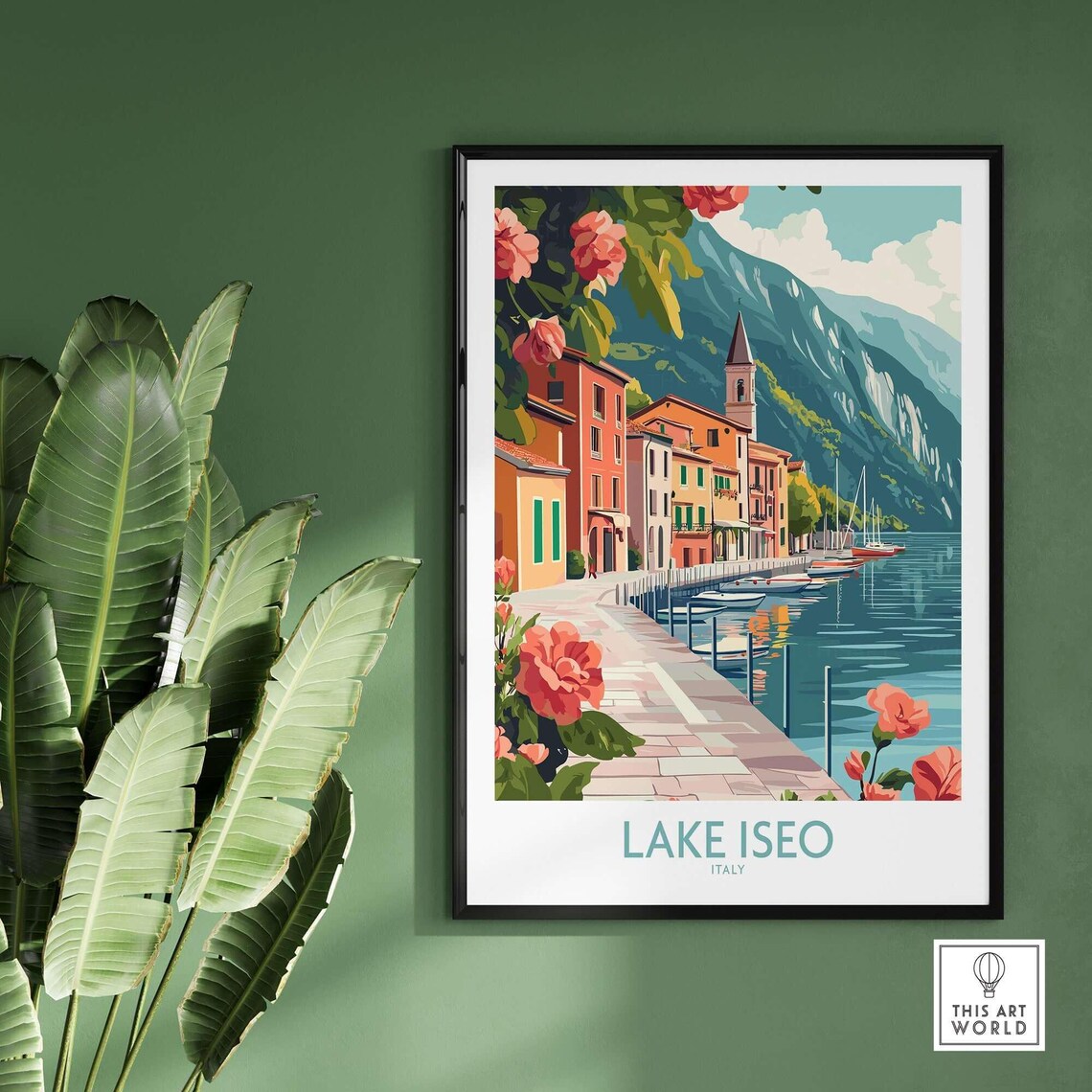 Lake Iseo Italy Lakeside Village Harbor Roses Mountain View Poster - Image 2