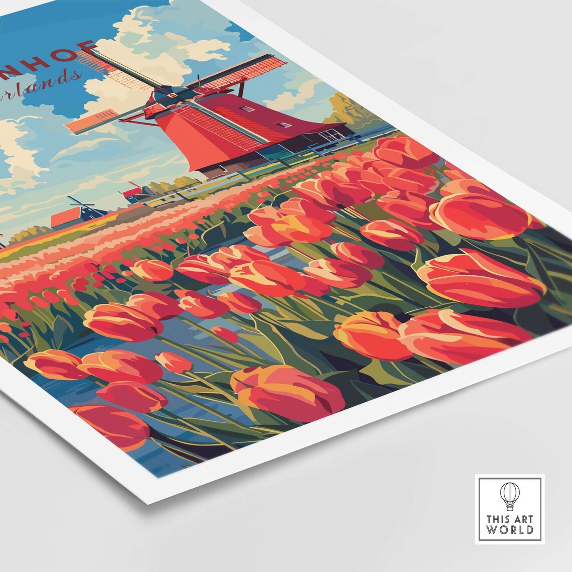Keukenhof Netherlands Tulip Fields Windmill Vintage Travel Poster - Image 4