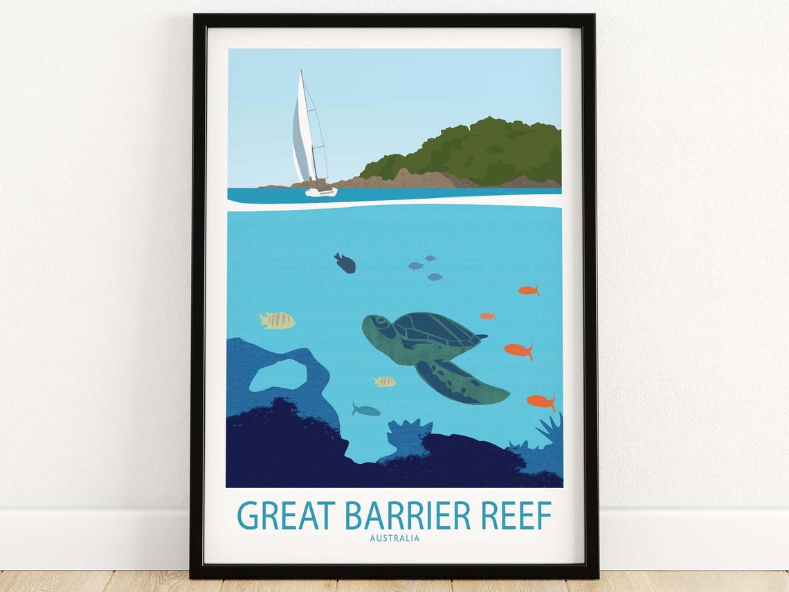 Great Barrier Reef Australia Sea Turtle Coral Reef Marine Life Poster