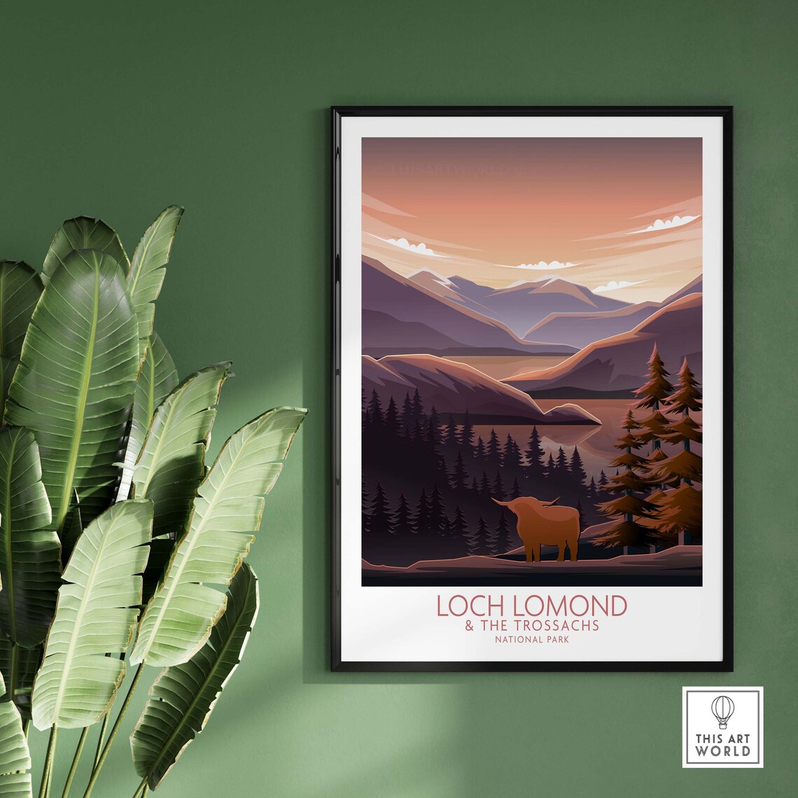Loch Lomond Trossachs Highland Cow Lake Sunset Scenic Poster - Image 2
