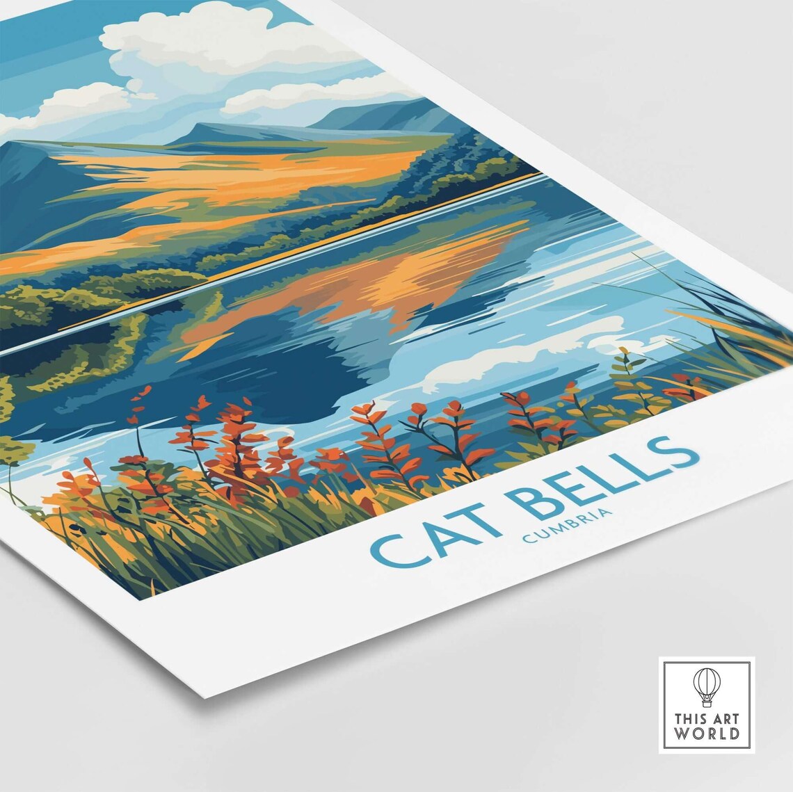 Cat Bells Cumbria Lake Reflection Autumn Fells Travel Poster - Image 4