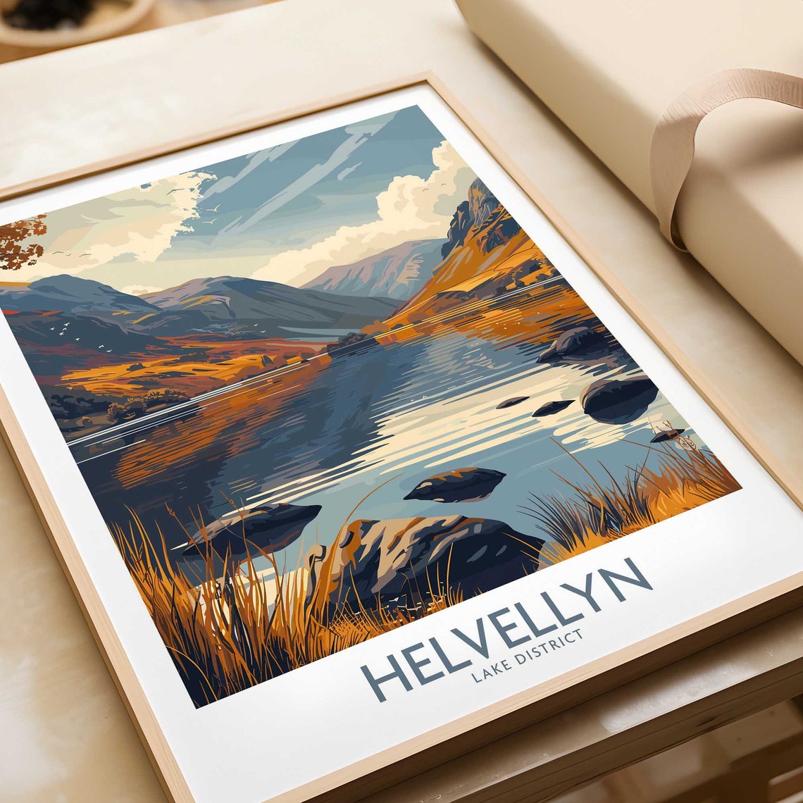 Helvellyn Lake District Mountain Lake Golden Sunset Travel Poster