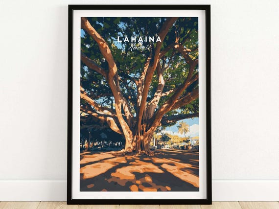 Hawaiian Lahaina Travel Poster, Iconic Banyan Tree