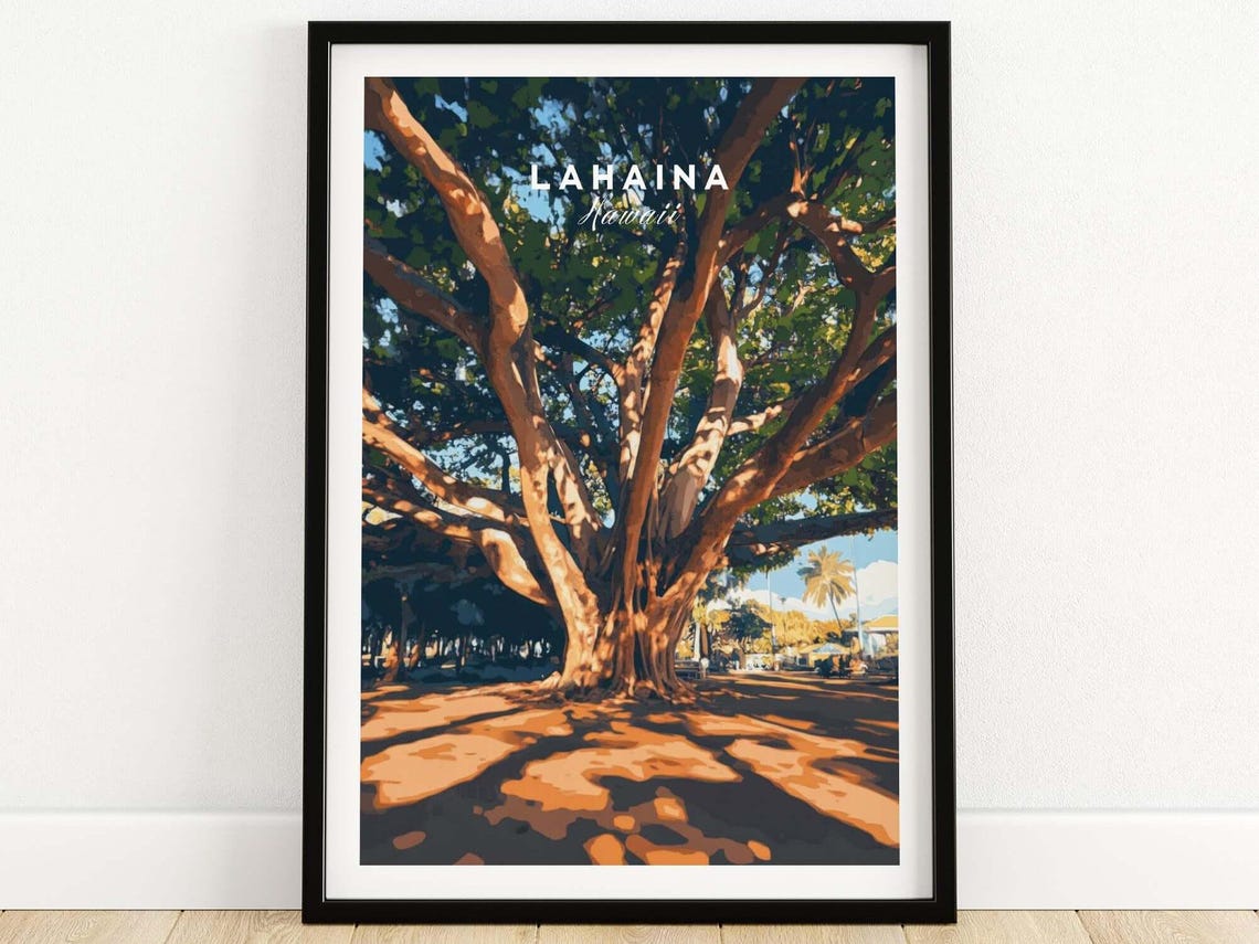 Hawaiian Lahaina Travel Poster, Iconic Banyan Tree