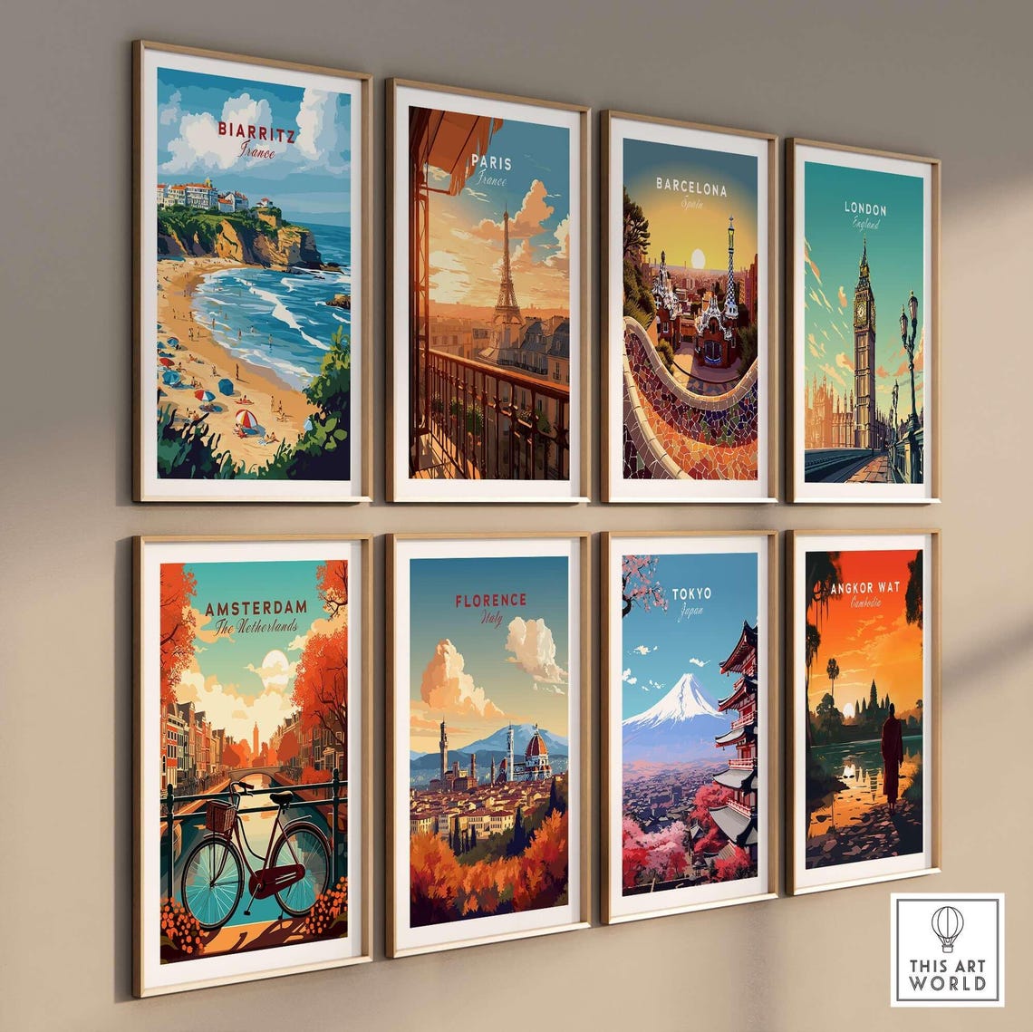 Biarritz France Sandy Beach Umbrellas Cliffs Waves Travel Poster - Image 3