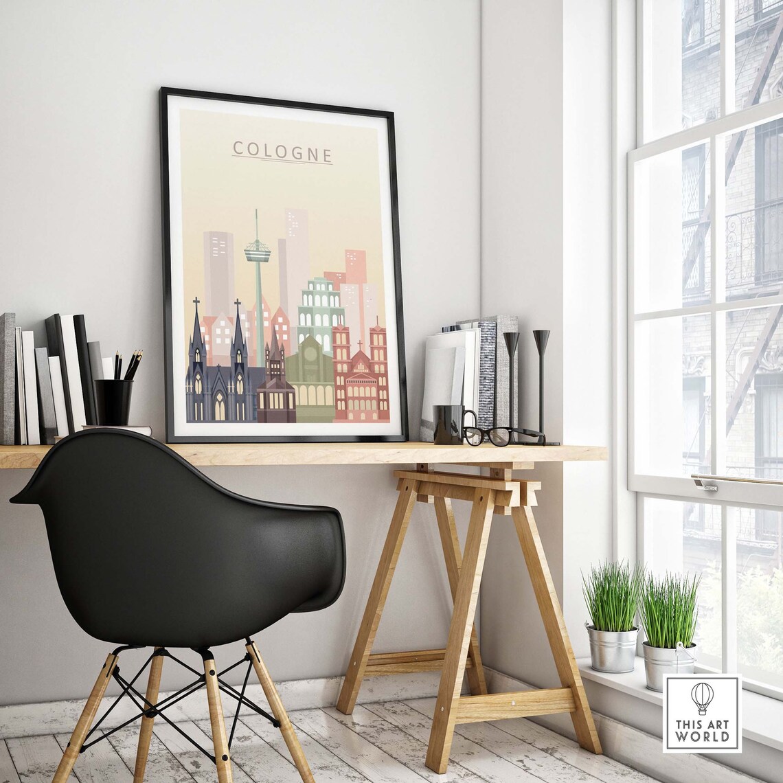 Cologne City Skyline Travel Poster, Pastel Artwork - Image 4