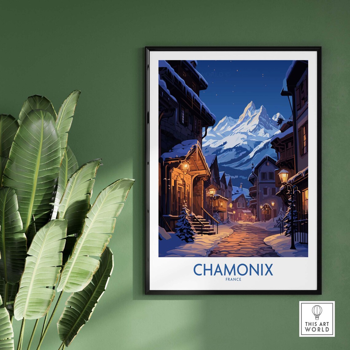Chamonix France Snowy Night Village Mountain Vintage Travel Poster - Image 2