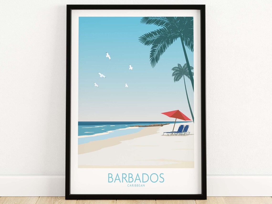 Barbados Travel Poster, Caribbean Beach Art Print