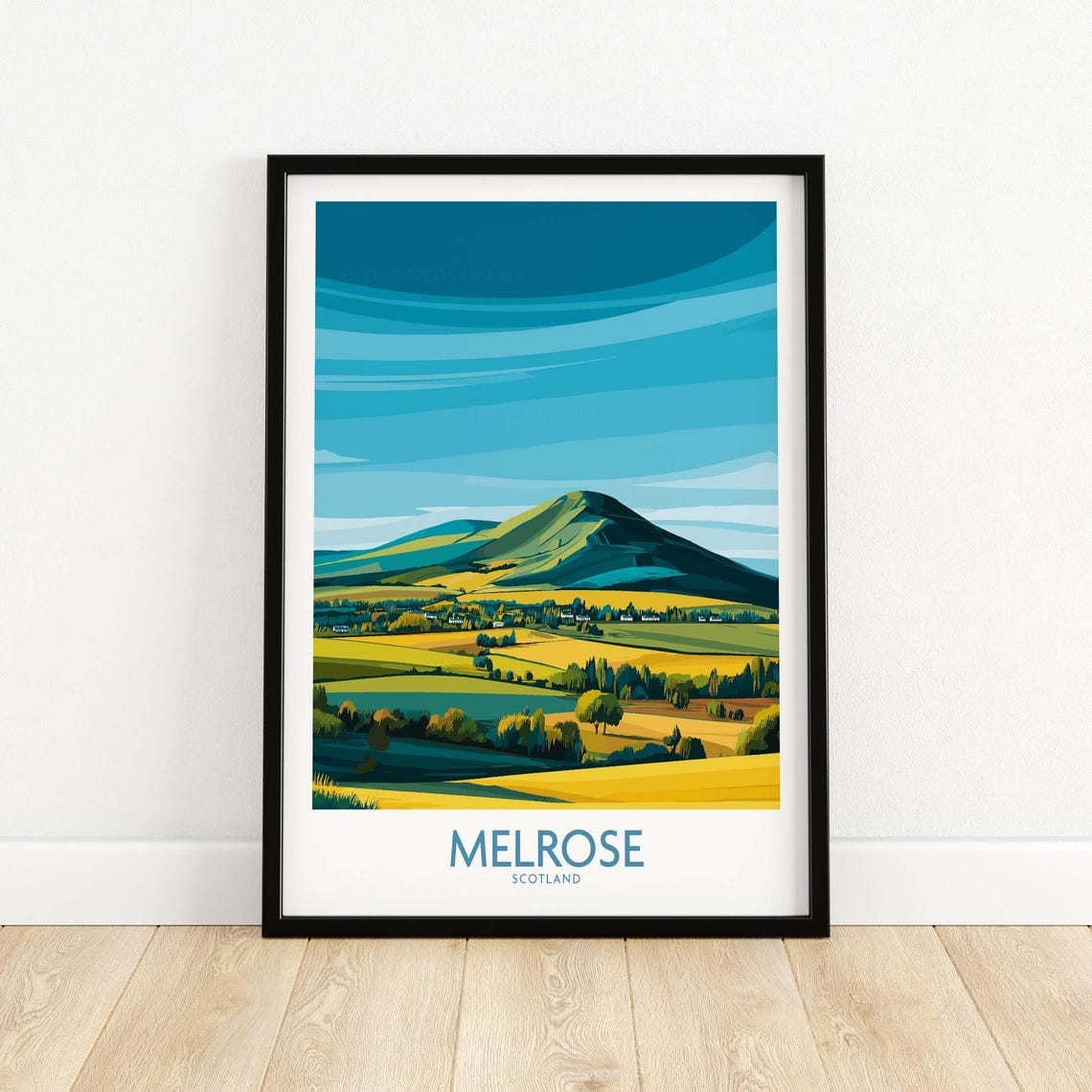 Scottish Borders Melrose Travel Print Eildon Hills Poster Modern Landscape Art Scotland Gift Lovers Illustration Wall Nature