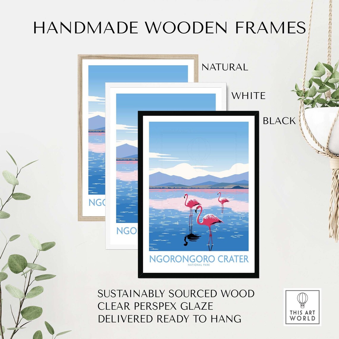 Ngorongoro Crater Tanzania Flamingos Lake Wildlife Travel Poster - Image 4