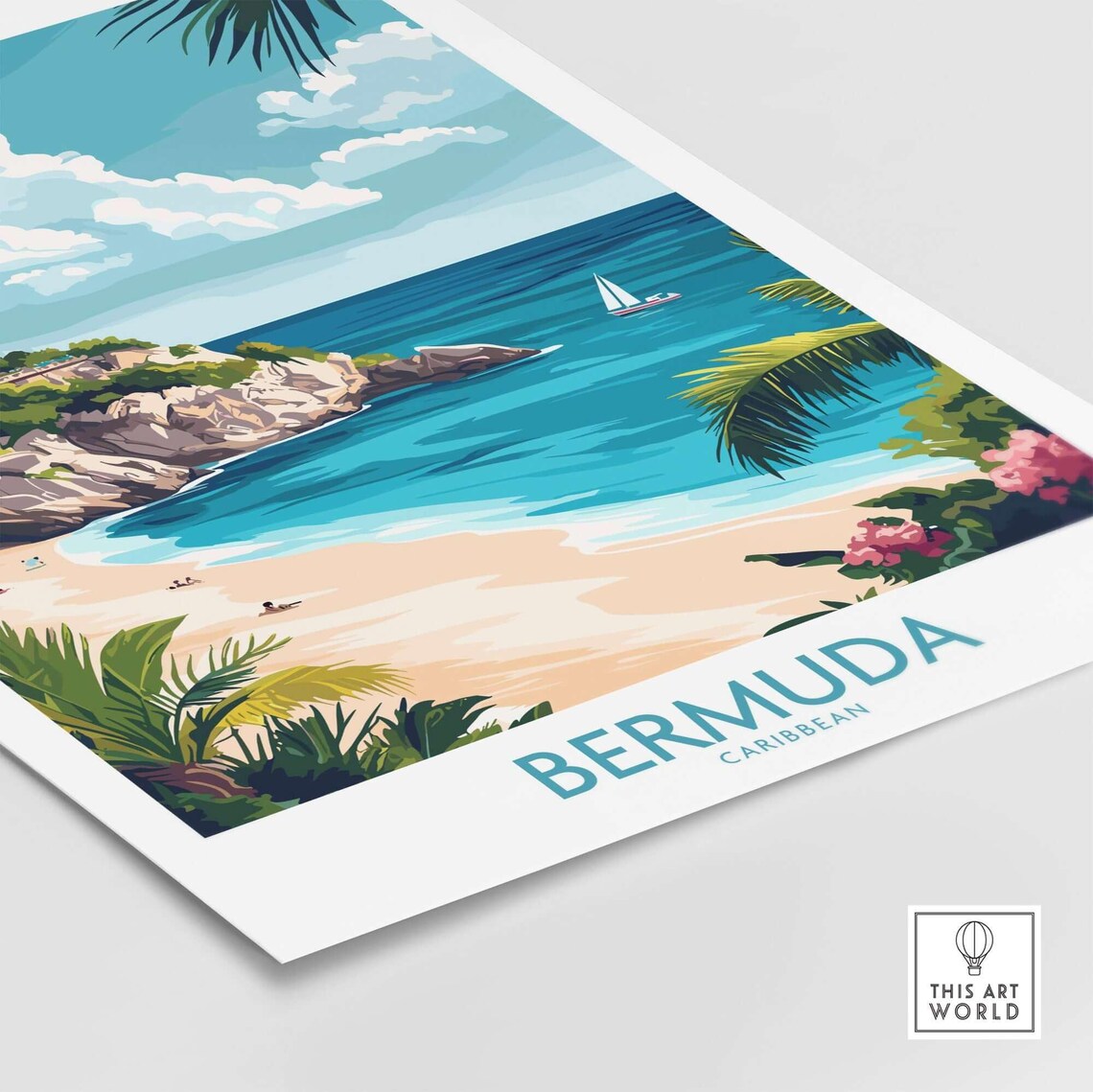 Bermuda Caribbean Rocky Cove Beach Sailboat Lagoon Travel Poster - Image 4